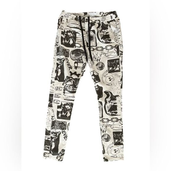 Urban Outfitters Unisex Graphic Pants XL Black Ivory Punk Rock Abstract Skull - Picture 1 of 8
